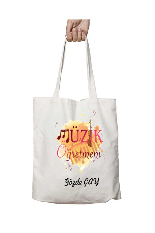 Art hedi̇ye Kişiye Özel Müzik Öğretmeni Çalgı iki Tarafı Kalıcı Baskılı Yıkanabilir Okul Plaj Omuz Bez Çantası