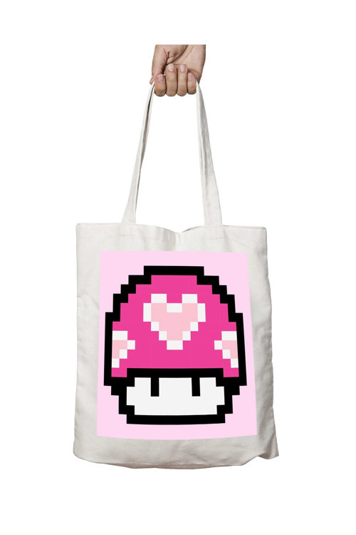 Art hedi̇ye Super Mario Mushroom Heart iki Tarafı Kalıcı Baskılı Yıkanabilir Çanta