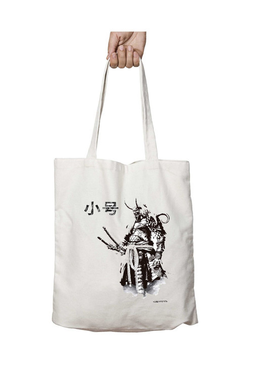 Art hedi̇ye Samurai Siyah Beyaz iki Tarafı Kalıcı Baskılı Yıkanabilir Okul Plaj Omuz Bez Çantası