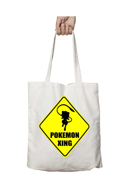Art hedi̇ye Pokemon Warning Sign Crossing Mew iki Tarafı Kalıcı Baskılı Yıkanabilir Okul Plaj Omuz Bez Çantası