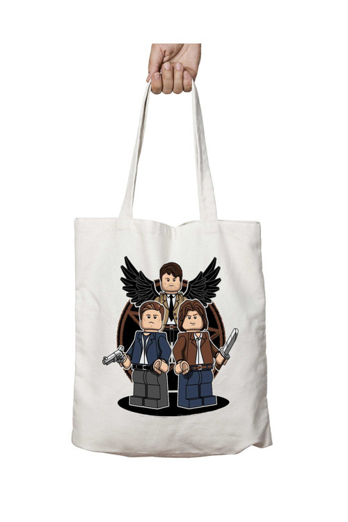Art hedi̇ye Mini Hunters Supernatural Lego Sam Dean And Castiel iki Tarafı Kalıcı Baskılı Yıkanabilir Çanta
