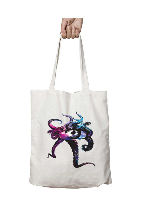 Art hedi̇ye Octopus Eye iki Tarafı Kalıcı Baskılı Yıkanabilir Okul Plaj Omuz Bez Çantası