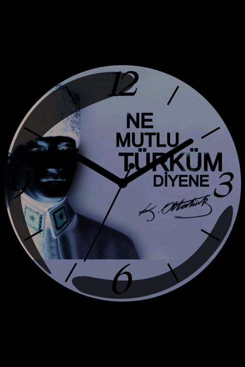 Atatürk Ne Mutlu Türküm Diyene Bombeli Gerçek Cam Duvar Saati