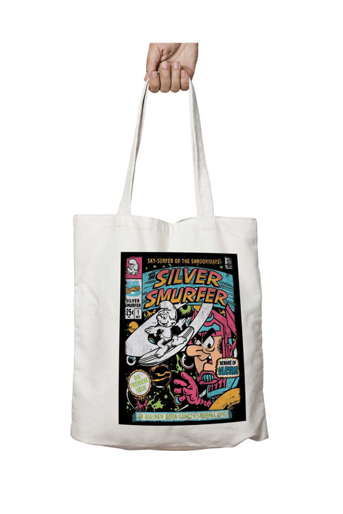 Art hedi̇ye Silver Smurfer The Smurfs Silver Surfer iki Tarafı Kalıcı Baskılı Yıkanabilir Çanta