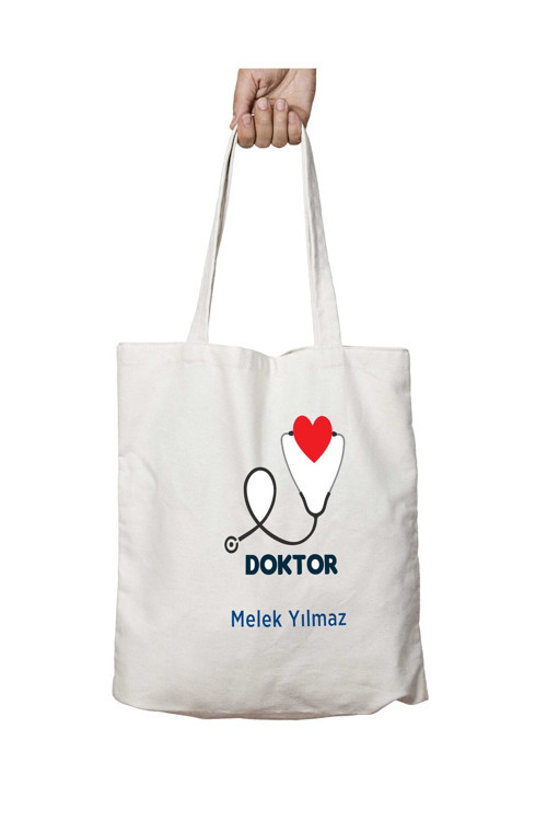 Art hedi̇ye Kişiye Özel Doktor Kalp Steteskop iki Tarafı Kalıcı Baskılı Yıkanabilir Okul Plaj Omuz Bez Çantası