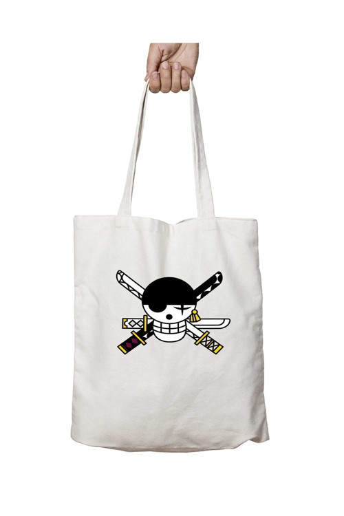 Art hedi̇ye One Piece - Zoro Flag iki Tarafı Kalıcı Baskılı Yıkanabilir Okul Plaj Omuz Bez Çantası
