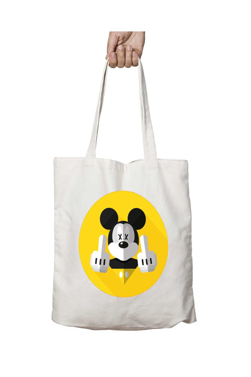 Art hedi̇ye Mickey Mouse Middle Finger iki Tarafı Kalıcı Baskılı Yıkanabilir Çanta