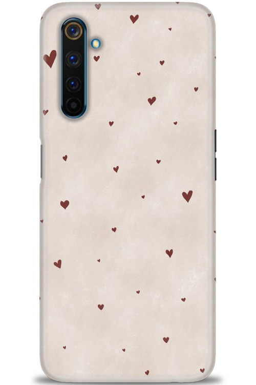Realme 6 Pro Kılıf HD Baskılı Kılıf - Kahve Kalpler