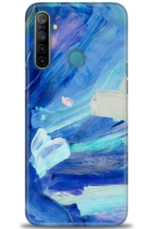 Realme 5i Kılıf HD Baskılı Kılıf - Mavi Beyaz