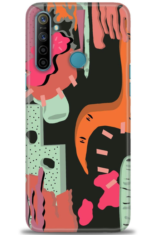 Realme 5i Kılıf HD Baskılı Kılıf - Turuncu Siyah