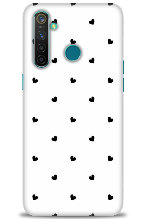 Realme 5 Pro Kılıf HD Baskılı Kılıf - Siyah Kalpler