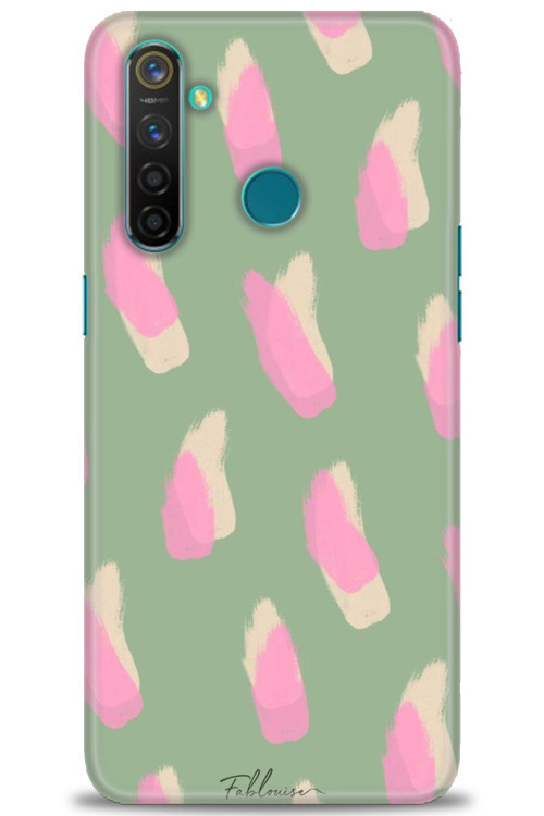 Realme 5 Pro Kılıf HD Baskılı Kılıf - Pembe Krem