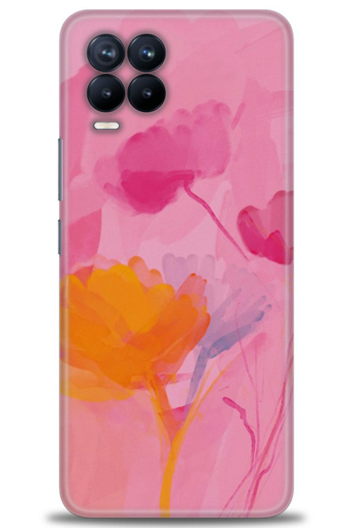 Realme 8 Kılıf HD Baskılı Kılıf - Turuncu Pembe