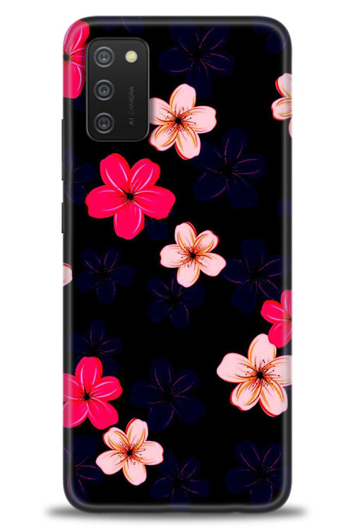 Samsung Galaxy A03S Kılıf HD Baskılı Kılıf - Pembe Mavi Çiçekler
