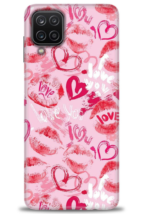 Samsung Galaxy A12 Kılıf HD Baskılı Kılıf - Pembe Love