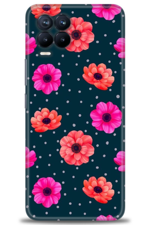 Realme 8 Kılıf HD Baskılı Kılıf - Puantiye ve Çiçekler