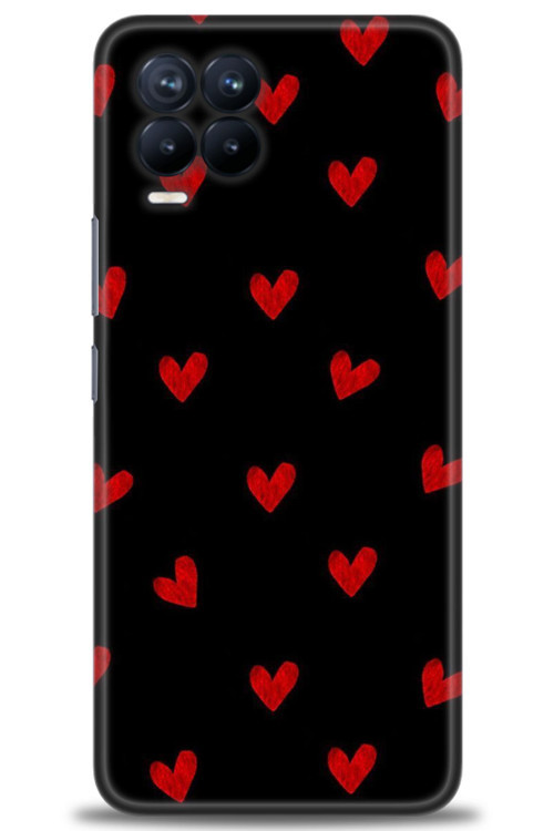 Realme 8 Kılıf HD Baskılı Kılıf - Kırmızı Kalpler
