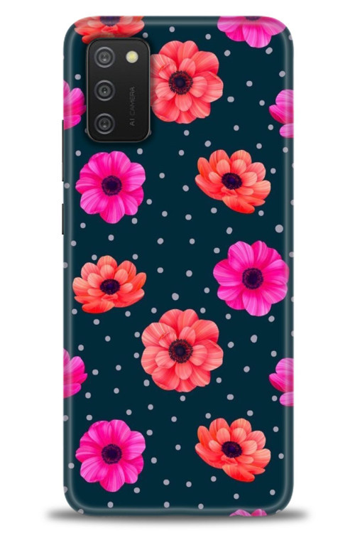 Samsung Galaxy A02S Kılıf HD Baskılı Kılıf - Puantiye ve Çiçekler