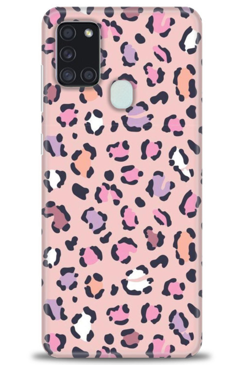 Samsung Galaxy A21S Kılıf HD Baskılı Kılıf - Pembe Leopar