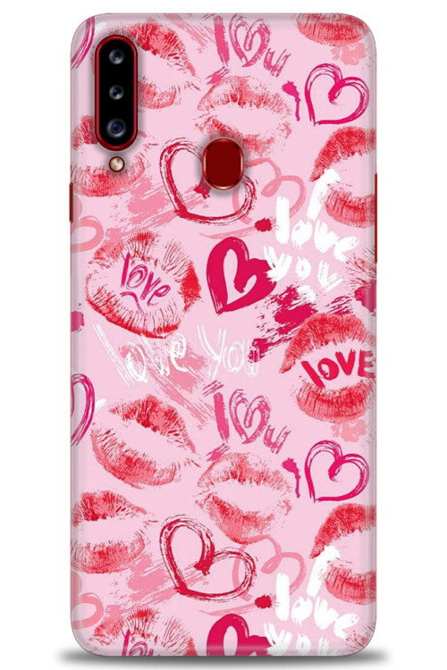 Samsung Galaxy A20S Kılıf HD Baskılı Kılıf - Pembe Love