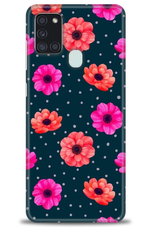 Samsung Galaxy A21S Kılıf HD Baskılı Kılıf - Puantiye ve Çiçekler