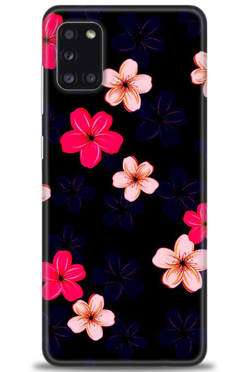 Samsung Galaxy A31 Kılıf HD Baskılı Kılıf - Pembe Mavi Çiçekler