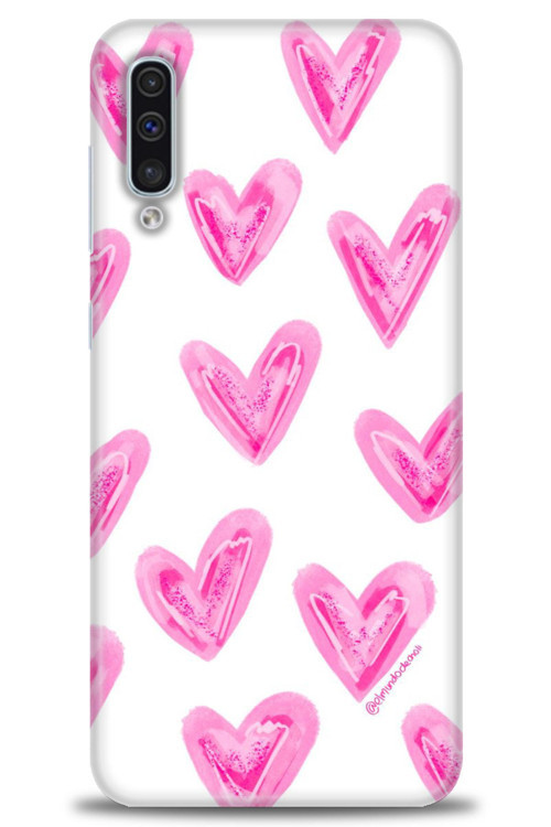 Samsung Galaxy A30S Kılıf HD Baskılı Kılıf - Pembe Kalpler