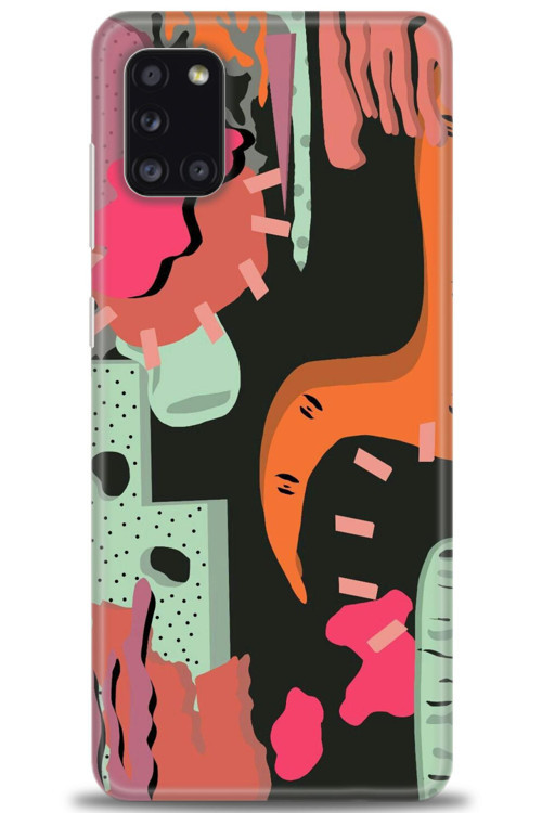 Samsung Galaxy A31 Kılıf HD Baskılı Kılıf - Turuncu Siyah