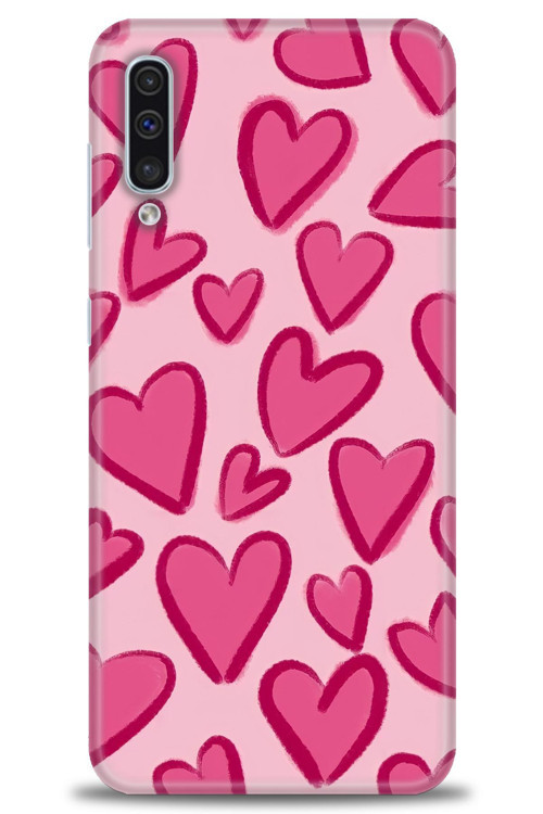 Samsung Galaxy A50S Kılıf HD Baskılı Kılıf - Pembe Kalp