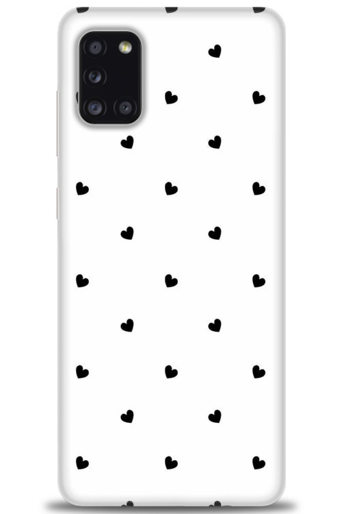 Samsung Galaxy A31 Kılıf HD Baskılı Kılıf - Siyah Kalpler