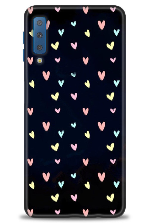 Samsung Galaxy A7 2018 Kılıf HD Baskılı Kılıf - Mini Mini Kalpler