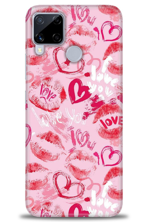 Realme C15 Kılıf HD Baskılı Kılıf - Pembe Love