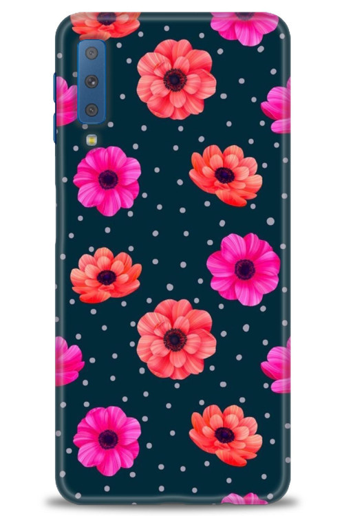 Samsung Galaxy A7 2018 Kılıf HD Baskılı Kılıf - Puantiye ve Çiçekler