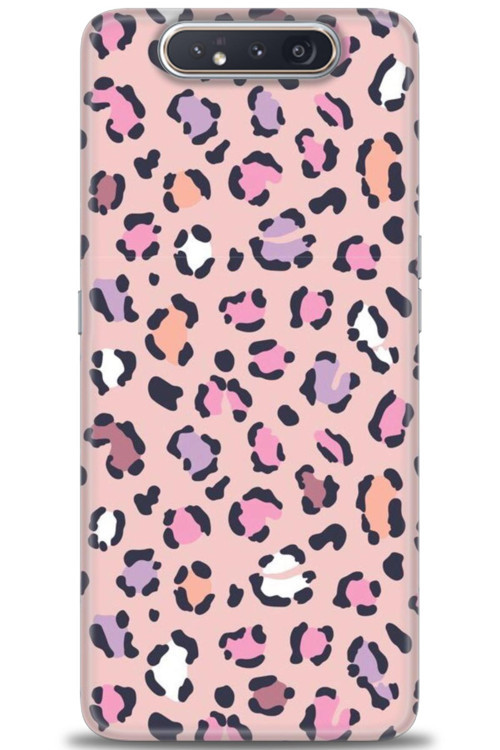 Samsung Galaxy A80 Kılıf HD Baskılı Kılıf - Pembe Leopar