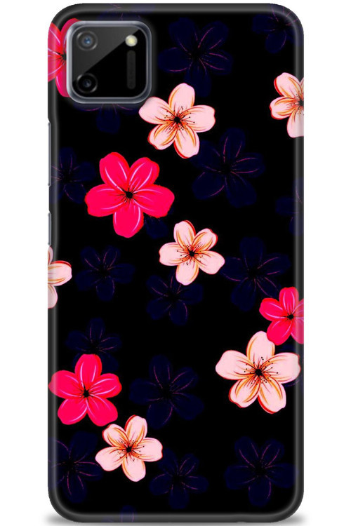 Realme C11 Kılıf HD Baskılı Kılıf - Pembe Mavi Çiçekler