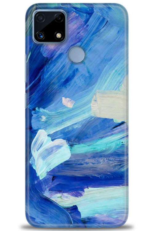Realme C25 Kılıf HD Baskılı Kılıf - Mavi Beyaz