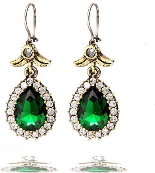 Hürrem Serisi Yeşil Yeşim Zümrüt Taşlı Gümüş Damla Model  Küpe Hürrem Sultan Küpeleri