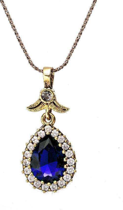 Hürrem Sultan Serisi Mavi Safir Taşlı Gümüş Doğal Taşlı Otantik Bayan Kolye 
