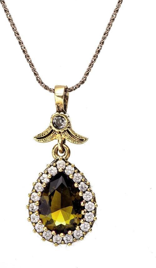 Hürrem Sultan Serisi Sarı Sitrin Taşlı Gümüş Doğal Taşlı Otantik Bayan Kolye