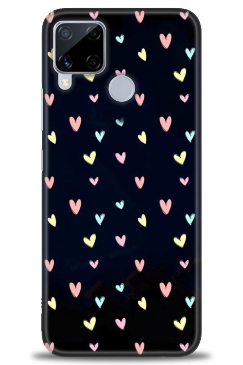 Realme C15 Kılıf HD Baskılı Kılıf - Mini Mini Kalpler