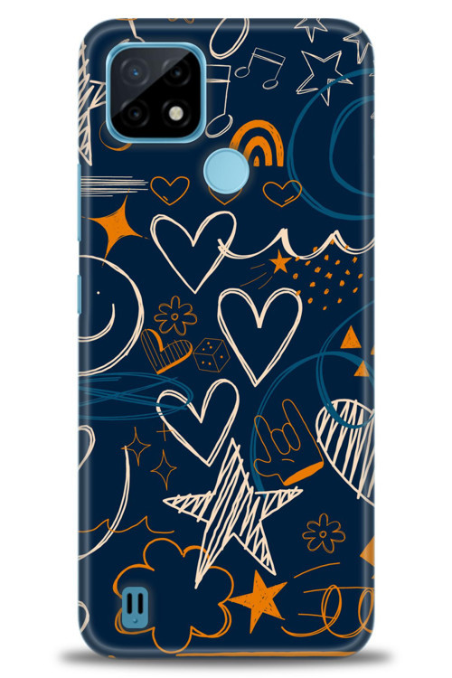 Realme C21 Kılıf HD Baskılı Kılıf - Notalar ve Kalpler