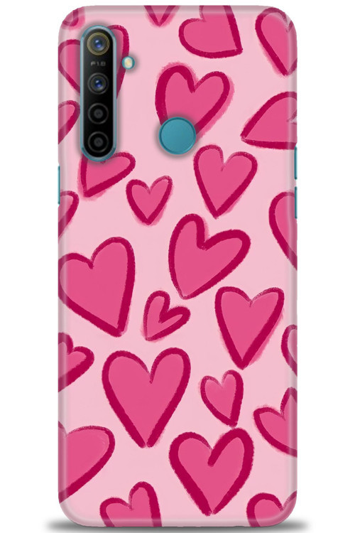 Realme C3 Kılıf HD Baskılı Kılıf - Pembe Kalp