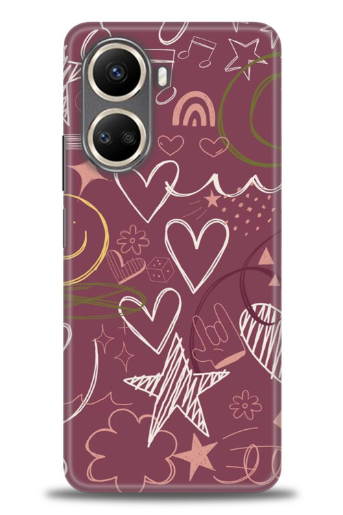 Tecno Camon 19 Neo Kılıf HD Baskılı Kılıf - Notalar ve Kalpler Bordo