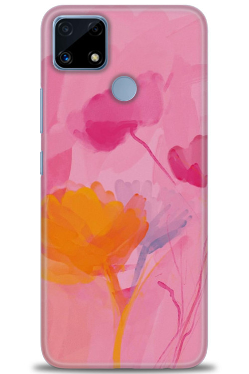 Realme C25 Kılıf HD Baskılı Kılıf - Turuncu Pembe