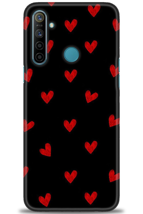 Realme C3 Kılıf HD Baskılı Kılıf - Kırmızı Kalpler