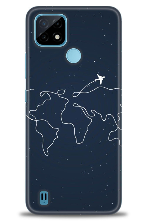 Realme C21 Kılıf HD Baskılı Kılıf - Uçak ve Dünya