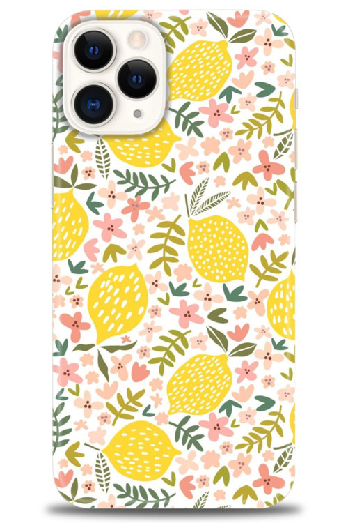 iPhone 12 Pro Kılıf HD Baskılı Kılıf - Limon ve Çiçekler