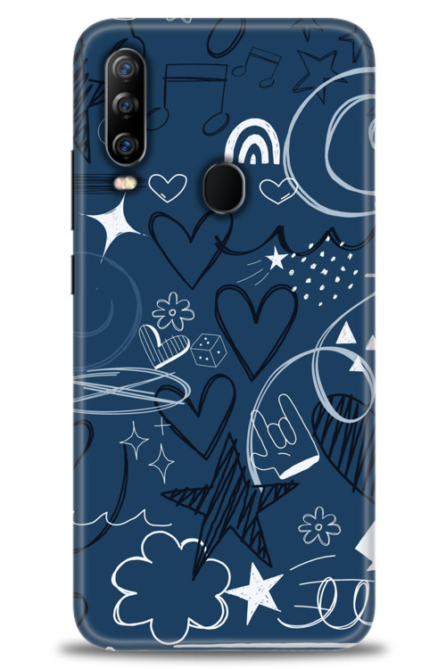 General Mobile GM 20 Pro Kılıf HD Baskılı Kılıf - Notalar ve Kalpler Mavi
