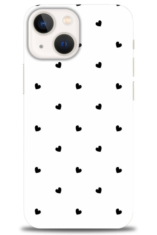 iPhone 13 Mini Kılıf HD Baskılı Kılıf - Siyah Kalpler