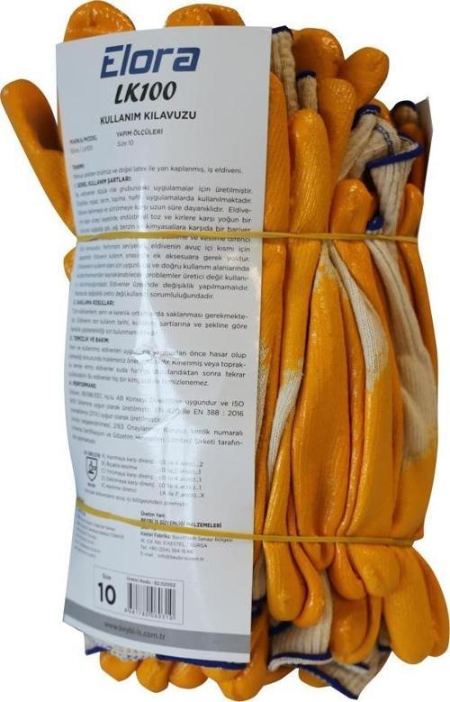 Elora Nitril Pmk LK100 Örme Beyaz-Sarı 12li Paket